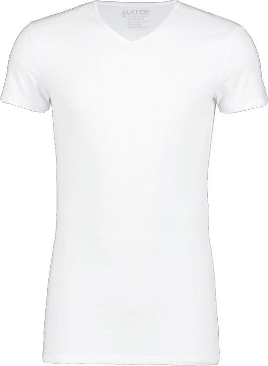 Slater 6900 - Stretch 2-pack extra lang T-shirt V-hals korte mouw wit M 95% organisch katoen 5% elastan