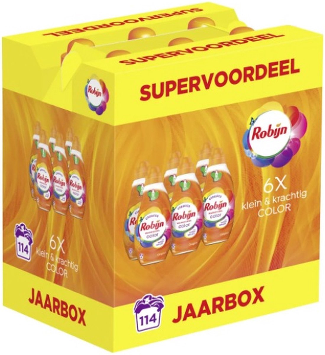 Goedkoopste Robijn Klein & Krachtig - Color Vloeibaar Wasmiddel - 6 x 19 wasbeurten - Voordeelverpakking - Jaarbox