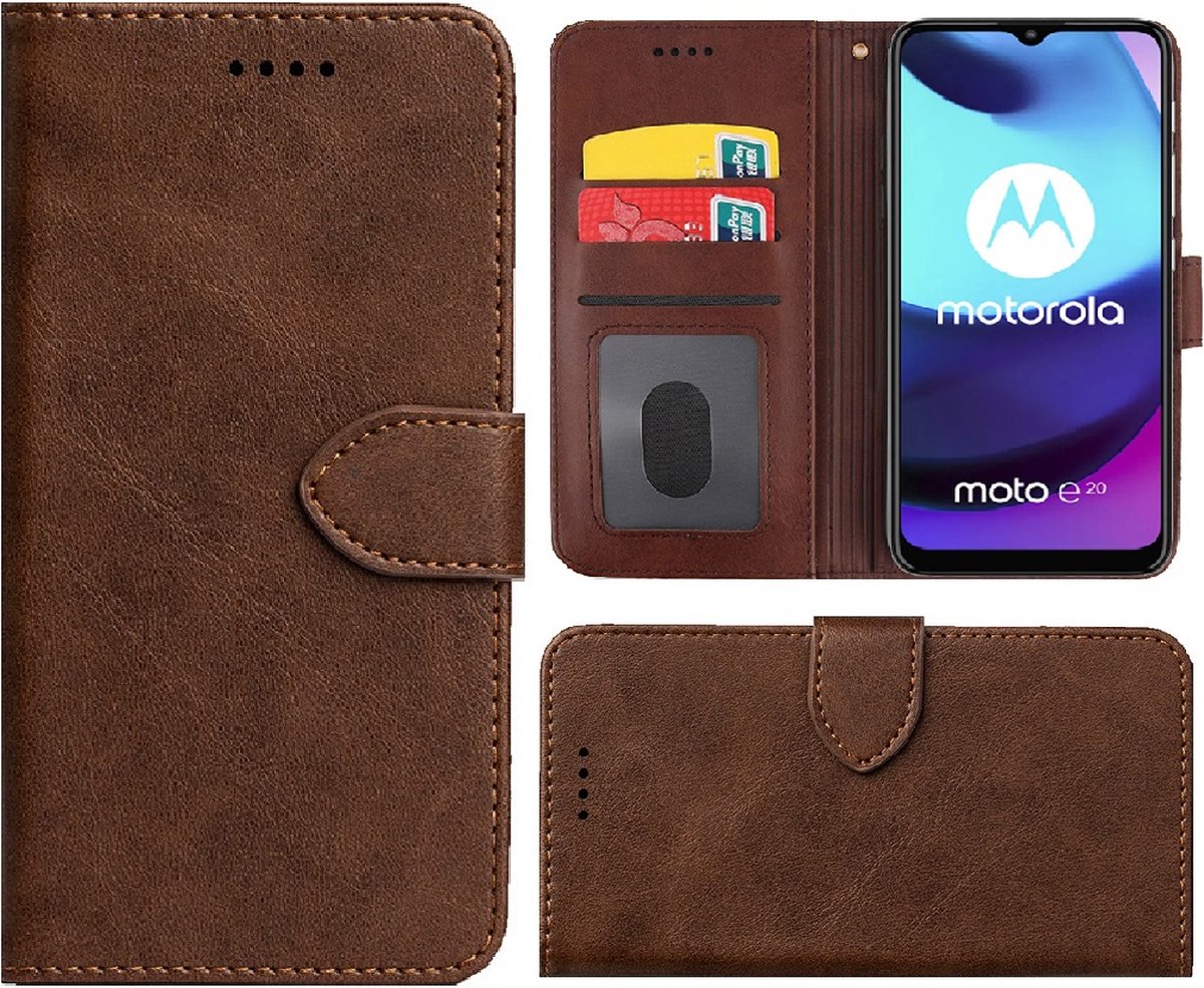 Geschikt voor Motorola Moto E20 Hoesje - Bookcase - Pu Leder Wallet Book Case Bruin Cover