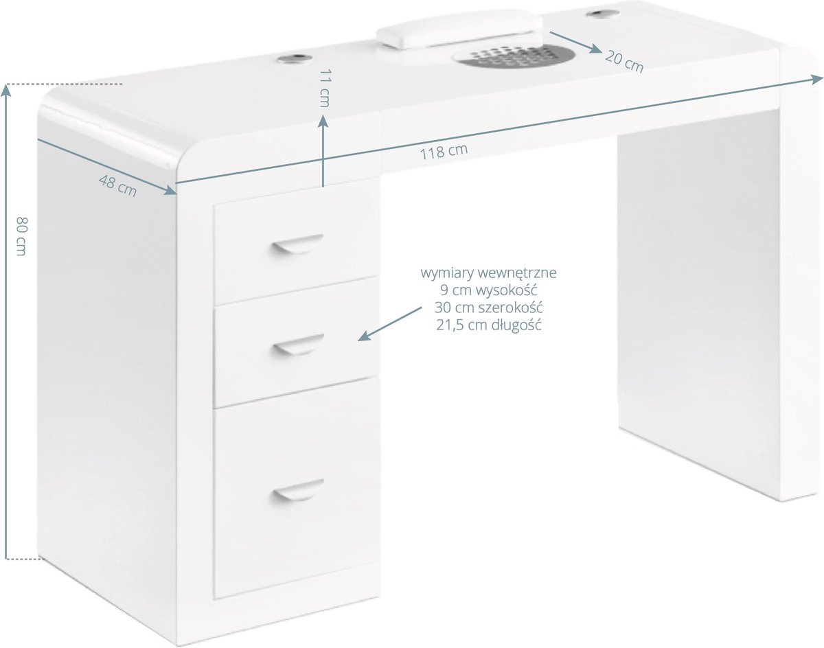 Bureau-Bureau-3 lades-Hand kussen-Wit