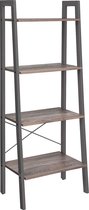 furnibella - Staand rek, boekenkast, ladderrek met 4 niveaus, metaal, stabiel, eenvoudige montage, voor woonkamer, slaapkamer, keuken, industrieel design, grijs-grijs, LLS44MG,Groo