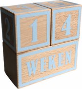 Houten mijlpaalblokken - baby blauw - kraamcadeau - leeftijden en momenten - 3 blokken