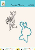 HDCS017 Nellie Snellen Snijmal & clearstamp set Tuinbloemen 3 - Dahlia - stempel en mal bloem