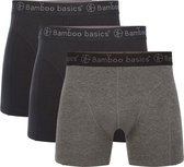 Comfortabel & Zijdezacht Bamboo Basics Rico - Bamboe Boxershorts Heren (Multipack 3 stuks) - Onderbroek - Ondergoed - Zwart & Grijs - S