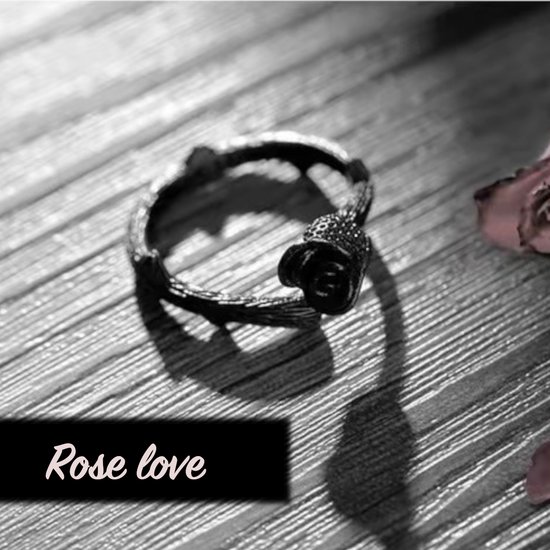 Gading® dames Ring met Roos -zwart ring- one size ring