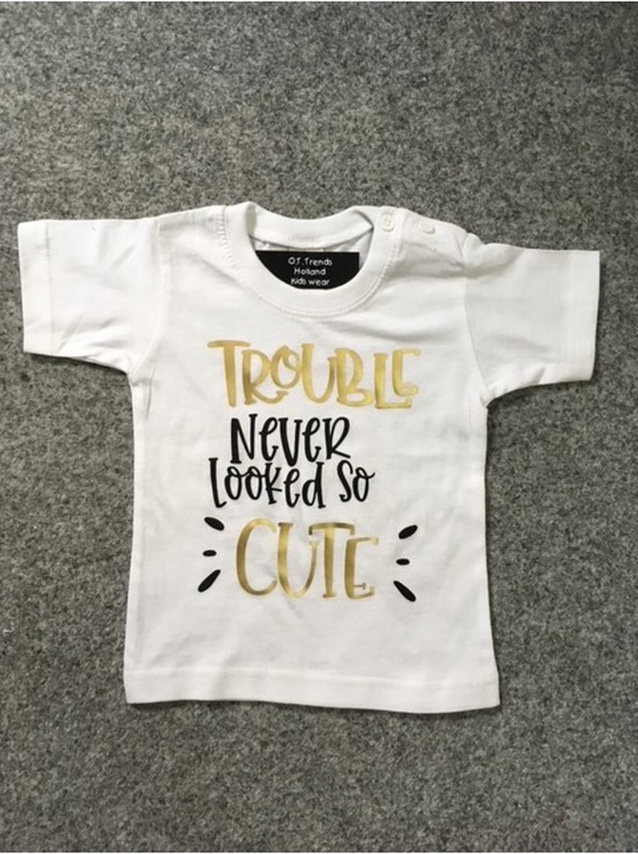 Baby shirt wit TROUBLE maat 92