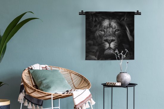 Tenture murale - Tissu mural - Animaux - Lion - Jungle - Zwart - Wit - 60x60 cm - Tapisserie
