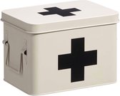 Medicijnbox - licht grijs - zwart kruis - EHBO doos - opbergdoos medicijnen - metaal - 22 x 16 cm