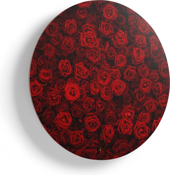 Artaza Houten Muurcirkel - Rode Rozen Achtergrond - Ø 85 cm - Groot - Multiplex Wandcirkel - Rond Schilderij