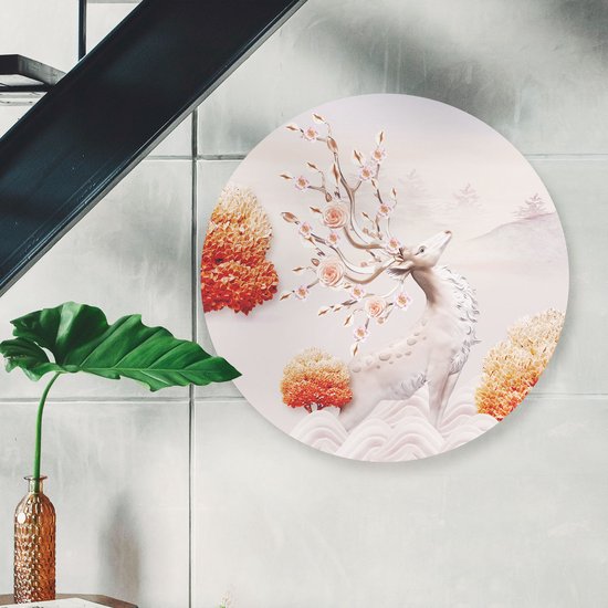 Artaza Dibond Cercle Mural Illustration 3D Cerf - Abstrait - Ø 50 cm - Klein - Cercle Mural - Tableau Rond - Pour Intérieur et Extérieur