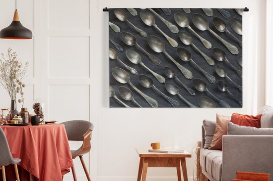 Tenture murale - Tissu mural - Anciennes cuillères vides en métal vintage - 180x135 cm - Tapisserie murale