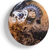 Artaza Houten Muurcirkel - Motorcross Wiel Met Modder - Ø 40 cm - Klein - Multiplex Wandcirkel - Rond Schilderij