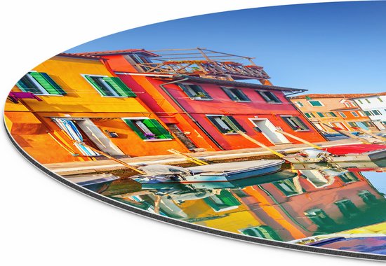 Artaza Dibond Muurcirkel Kleurrijke Huisjes aan het Water in Venetië - Ø 60 cm - Wandcirkel - Rond Schilderij - Voor Binnen en Buiten