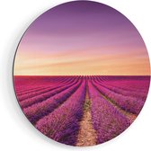 Artaza Dibond Wall Circle - Champ de fleurs de Lavande mauve - Ø 90 cm - Groot - Wall Circle - Peinture ronde - Pour l'intérieur et l'extérieur