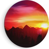 Artaza Dibond Muurcirkel Zonsondergang In De Bergen - Abstract - Ø 90 cm - Groot - Wandcirkel - Rond Schilderij - Voor Binnen en Buiten