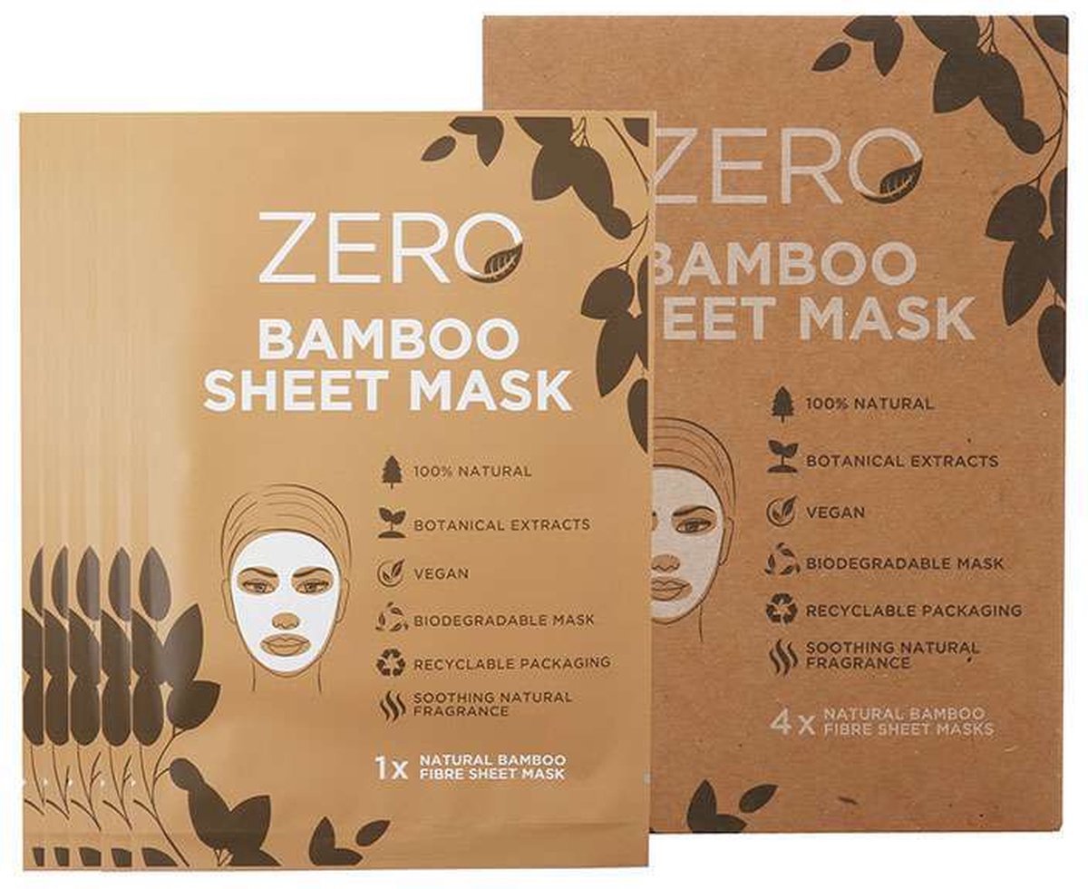 ZERO Bamboo Sheet Gezichtsmaskers 100% Natuurlijk - Multi Pack - 4 Stuks