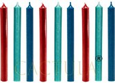 Cactula | dinerkaarsen 19,5 cm | Bold | Turquoise Donkerrood Donkerblauw 15 stuks