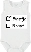 Baby Rompertje met tekst 'Boefje, Braaf' | mouwloos l | wit zwart | maat 62/68 | cadeau | Kraamcadeau | Kraamkado