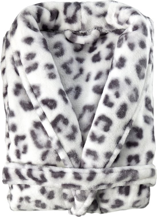 Zohome Snow Leopard Badjas Long - Flanelle Polaire - Taille XL - Gris - Badjas Femme - Badjas Homme