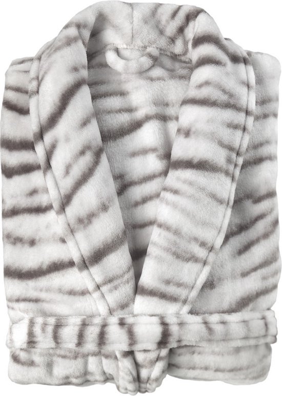 Zohome Siberian White Tiger Badjas Long - Flanelle Polaire - Taille S - Gris - Badjas Femme - Badjas Homme