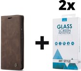 CaseMe Bookcase Pasjeshouder Hoesje Samsung Galaxy A40 Bruin - 2x Gratis Screen Protector - Telefoonhoesje - Smartphonehoesje