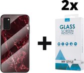 Backcover Marmerlook Hoesje Samsung A41 Rood - 2x Gratis Screen Protector - Telefoonhoesje - Smartphonehoesje