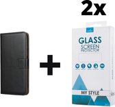 Kunstleer Bookcase Hoesje Met Pasjeshouder Huawei Mate 10 Lite Zwart - 2x Screen Protectors - Telefoonhoesje - Smartphonehoesje