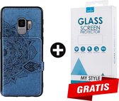 Backcover Fashion Mini Wallet Hoesje Samsung Galaxy S9 Blauw - Gratis Screen Protector - Telefoonhoesje - Smartphonehoesje