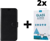 Kunstleer Bookcase Hoesje Met Pasjeshouder Samsung Galaxy A20e Zwart - 2x Gratis Screen Protector - Telefoonhoesje - Smartphonehoesje