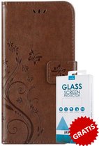 Bookcase Vlinders Hoesje Met Pasjeshouder Huawei P30 Bruin - Gratis Screen Protector - Telefoonhoesje - Smartphonehoesje