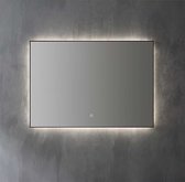Aluminium spiegel decor met LED verlichting en spiegelverwarming - Mat Zwart - 100x70x3