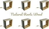 Roots Calm met natuurlijke hout kleuren - Kubus natuurlijk massief hout - Cabinet - Houten Nis - Set van 6 stuks - Houten wand - 22 cm decoratie - Kubus -  Wandbox - Open Wandkast