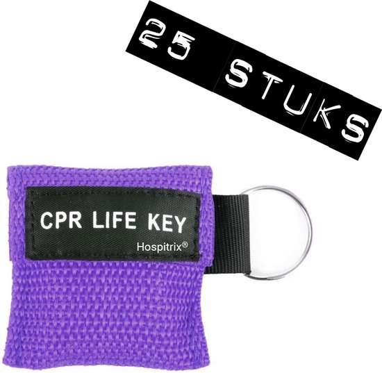 Foto: 25x pack hospitrix kiss of life sleutelhanger paars 5cm cpr masker met wegwerp beademingsmasker