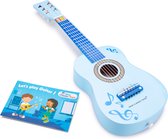 New Classic Toys Houten Speelgoed Gitaar met Muziekboekje - Inclusief Draagriem - Blauw met Muzieknoten