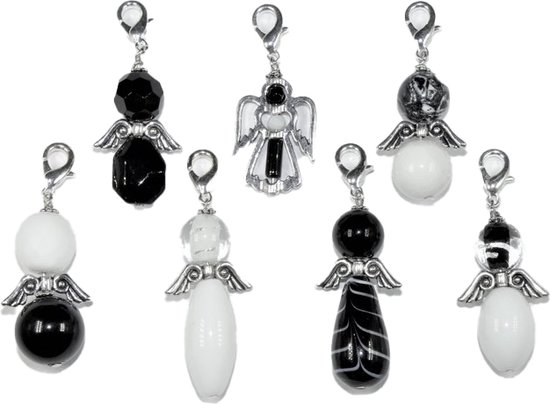Jewellicious Designs Geluksengeltjes - Sieraden geschenkset - lucky 7 - zwart - wit