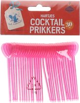 Cocktailprikkers hartje roze 8.5 cm hoog 30 stuks