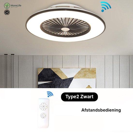 MoreLife LED plafond lamp ventilator - 4 kleuren licht - afstand bedienbare  plafond ... | bol.com