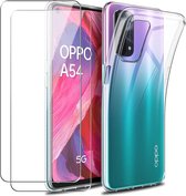 Oppo A54 / Oppo A74 5G Hoesje Transparant cover Case Met 2x Screenprotector -Oppo A74 / A54 Hoesje Silicone Transparant Case Cover - Oppo A54 / A74 5G Sceenprotector