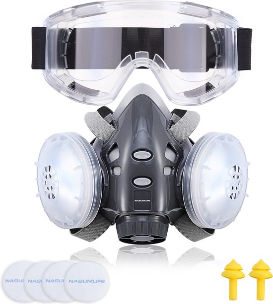 Masque respiratoire NASUM 308 - réutilisable - avec filtre et lunettes -  protection | bol