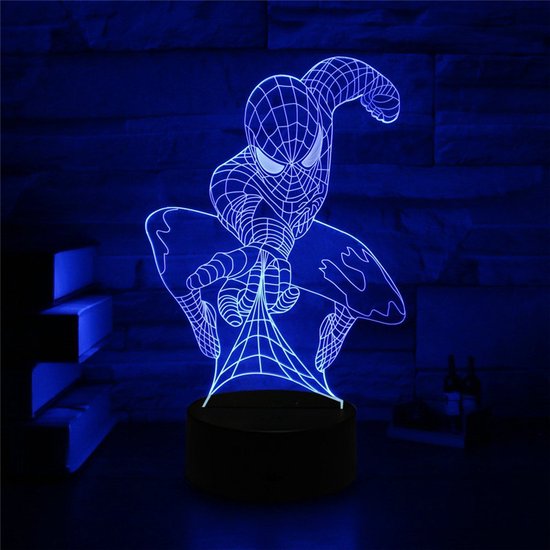 Nachtlamp – 3D LED Lamp Illusie – 16 Kleuren – Bureaulamp – Spiderman - Marvel – The Avengers - Sfeerlamp – Nachtlampje Kinderen – Creative - Afstandsbediening
