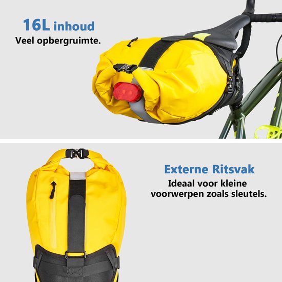 CabinMax Zadeltas - Fietstas - Backloader Racefiets - 16L - Waterdicht - Geel van Cabinmax — afbeelding 2