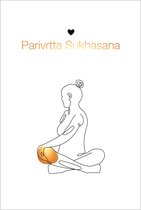 Poster - yoga - pose ‘Parivrtta Sukhasana’ - line art - goudlook - wanddecoratie - 30x40 cm