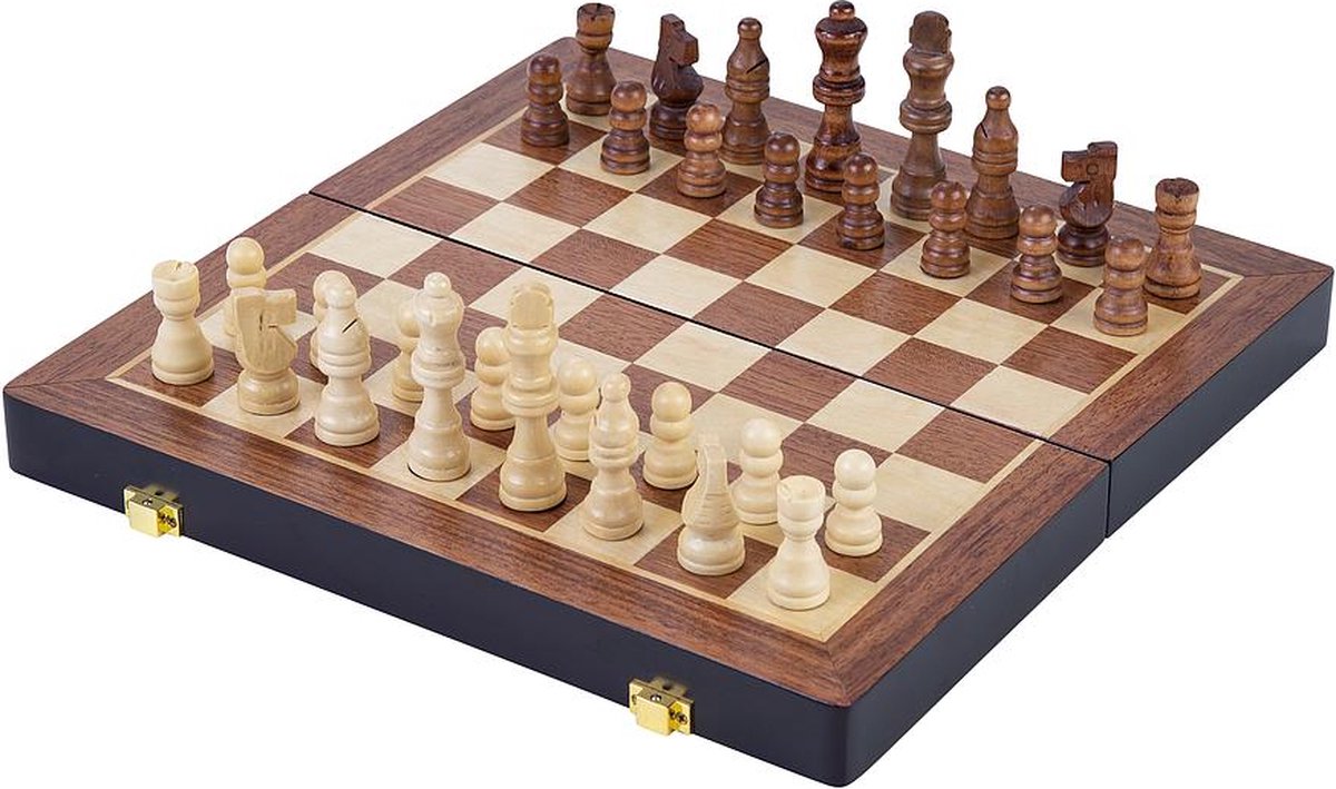 Longfield schaakspel hout opklapbaar essenhout 455x455x68cm