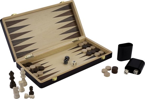 Thumbnail van een extra afbeelding van het spel Longfield Schaak/backgammon opklapb essenhout 38,5 x 38,5 x 5,5 cm