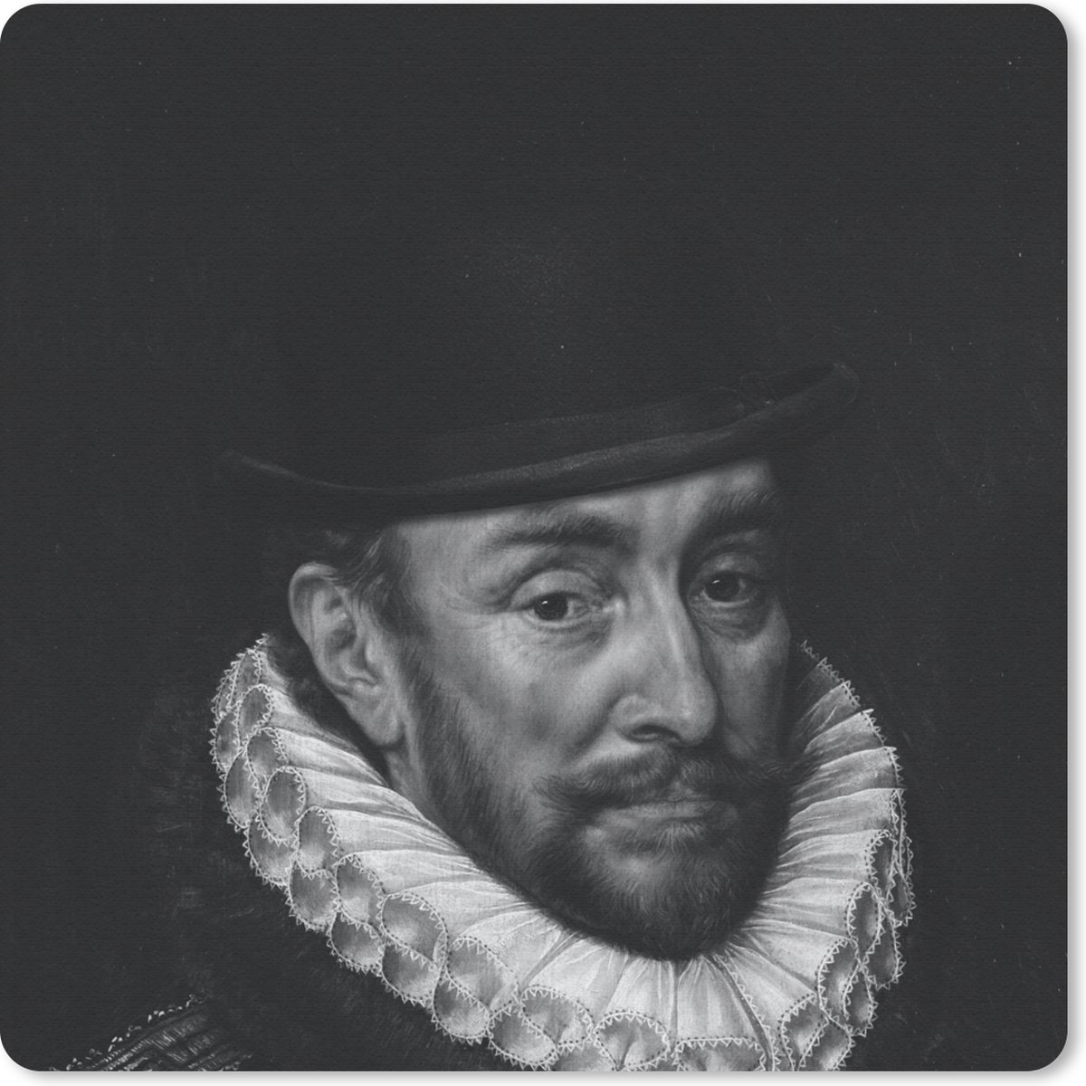 Muismat 30x30 cm - Mousepad Portret van Willem I - Adriaen Thomasz - Zwart - Wit - Muismatten