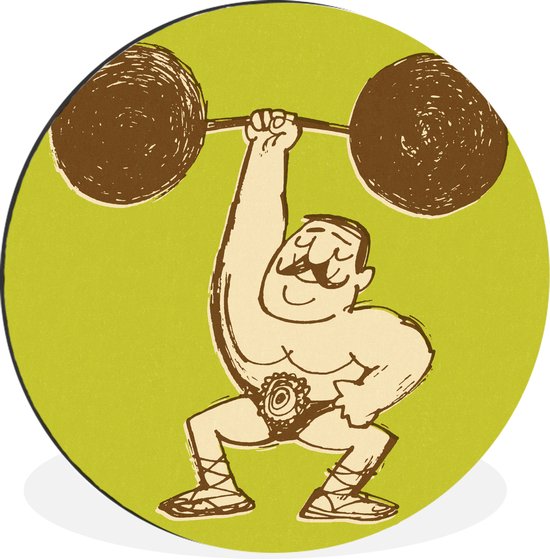 WallCircle - Wandcirkel - Muurcirkel - Een illustratie van een bodybuilder met het gewicht in een hand - Aluminium - Dibond - ⌀ 60 cm - Binnen en Buiten