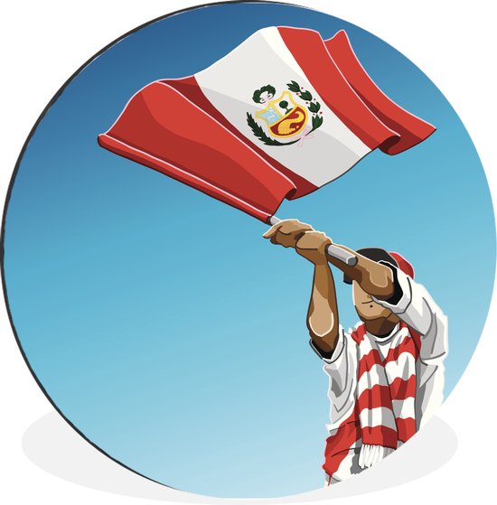 WallCircle - Wandcirkel - Muurcirkel - Illustratie van een Peruaanse voetbalfan - Aluminium - Dibond - ⌀ 90 cm - Binnen en Buiten