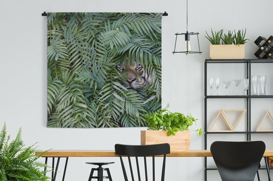 Tapisserie - Toile Murale - Tigre - Feuilles - Navigation - 120x120 cm - Tapisserie