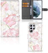 GSM Hoesje Geschikt voor Samsung Galaxy S22 Ultra Wallet Book Case Cadeau voor Mama Lovely Flowers