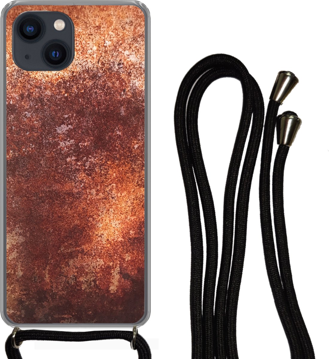 Telefoonkoord - Telefoonketting - Telefoonhoesje Geschikt voor iPhone 13 Mini - Staal - Metaal - Roest print - Siliconen - Crossbody - Telefoonhoesje met koord Telefoonhoesje